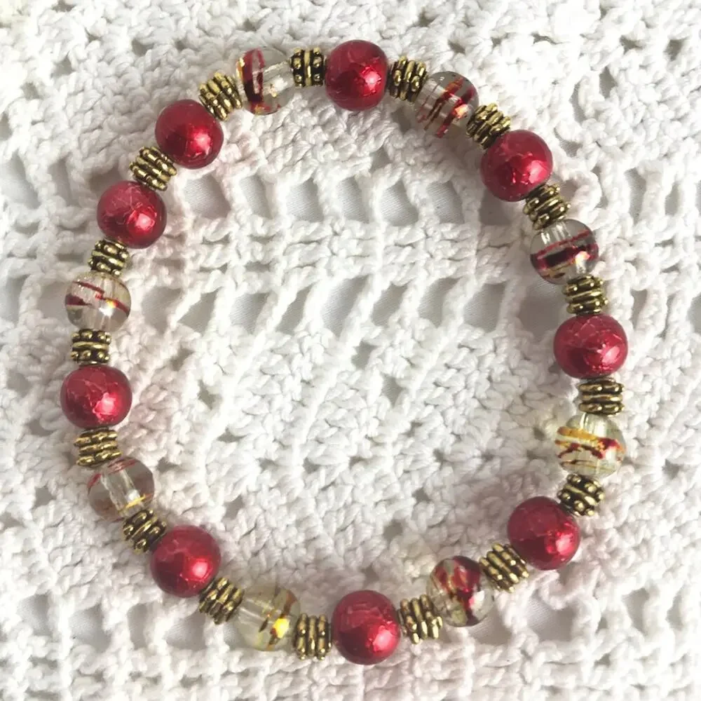 Dragonfly Coral Orange Brass Stackable Bracelets